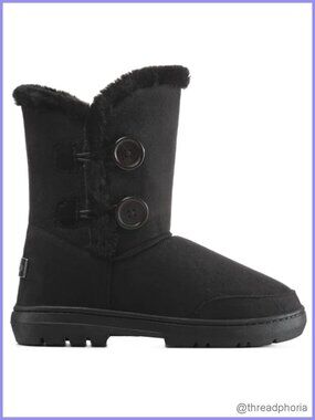 Faux Fur Lined Winter Snow Rain Boots Twin Button Mid-Calf Anti-Skid